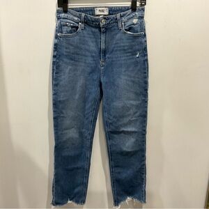 PAIGE Blue Cropped Straight-Leg Jeans with Frayed Hem